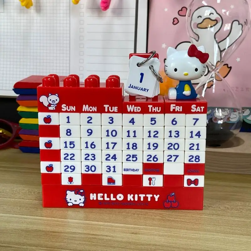 

Sanrio Hellokitty Kawaii Doll Building Blocks Cartoon Desk Calendar Wall Calendar Cute Assembled DIY Children's Gift