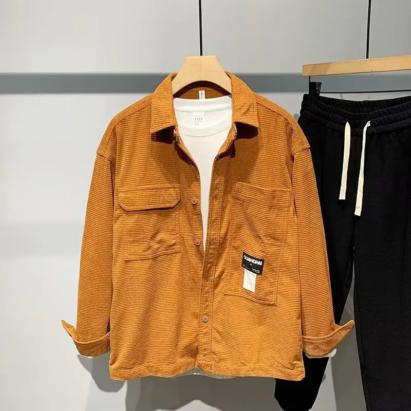 

Heavyweight Texture Men's Retro Japanese Sle Long Sve Casual irt Loose Fit Spring Autumn Outerwear Workwear Jaet