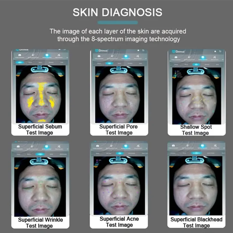 Dispositivo de análisis de diagnóstico Facial, analizador de piel de 21,5 pulgadas, con tecnología de imagen espectral, 8 imágenes inteligentes AI, prueba 3D, el más nuevo