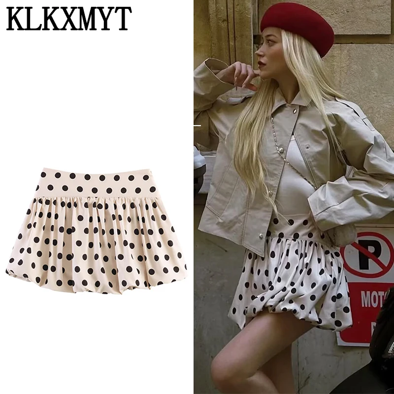 KLKXMYT Elegant Chic Polka Dot Balloon Culottes Mini Skirt 2026 Summer Casual Shorts Skirts Women Vacation Cute Pleated Skirts