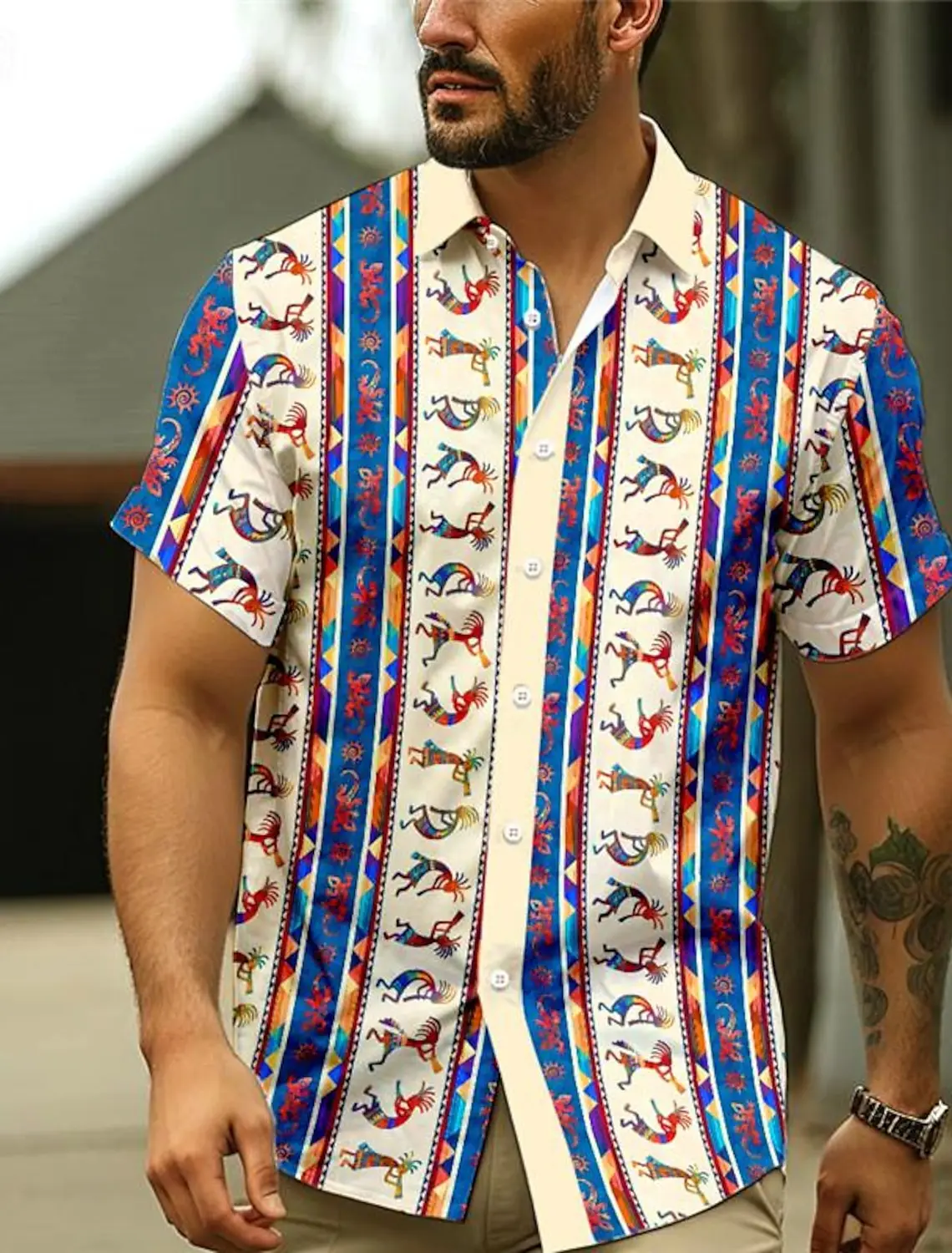 Summer Vintage Ethnic Style 3D Print Shirts Men Fashion Shirt Casual Hawaiian Streetwear Short Sleeve Shirt Blouse Man Clothing