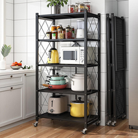 5-layer Folding Shelf 71.5*34*160cm Storage Shelves Home Storage Rack with Wheels Warehouse household movable cart