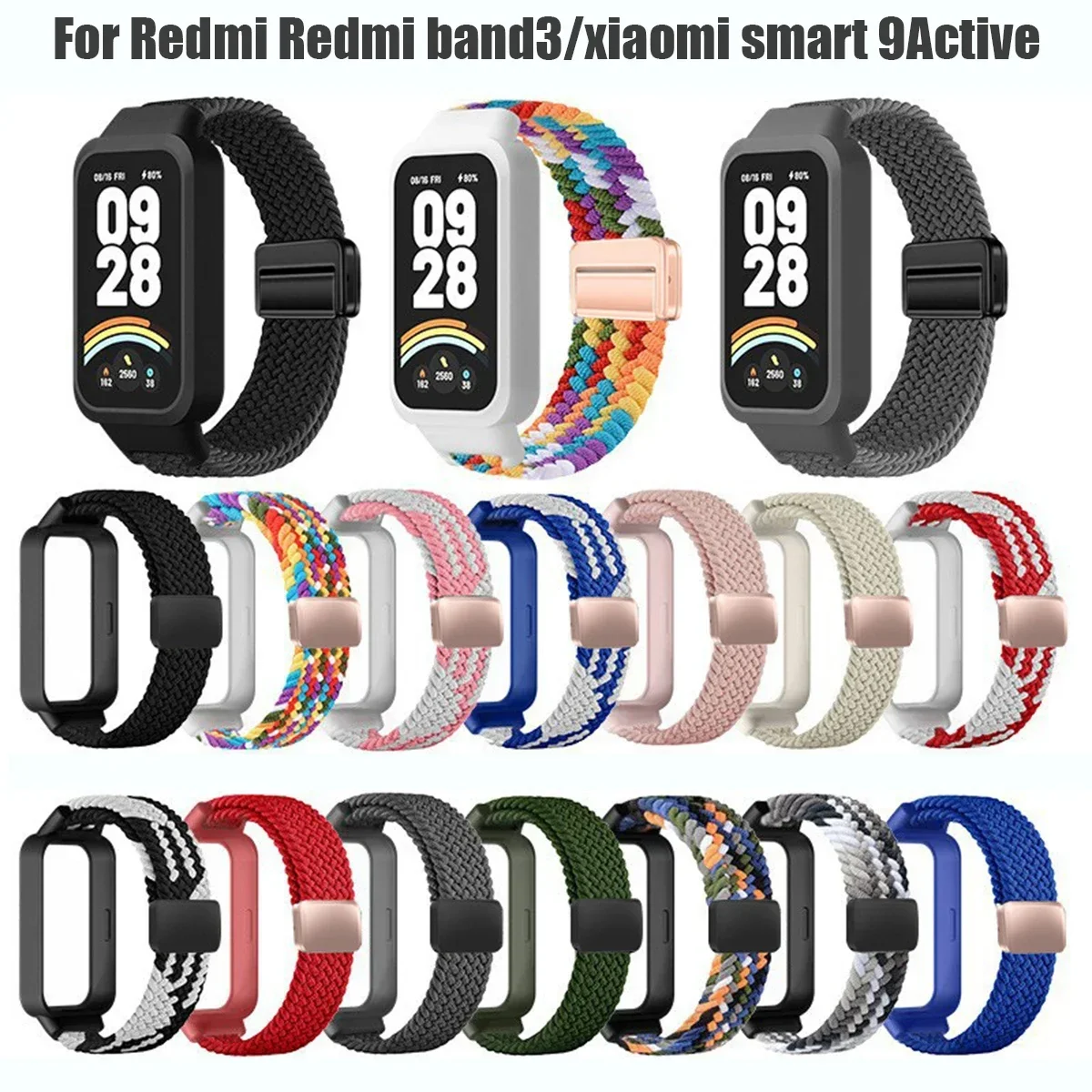 PC Case+Strap for mi band 9/8 active accessories sports Nyon bracelet correa+Protective Bumper shell Cover for Redmi band 3 2