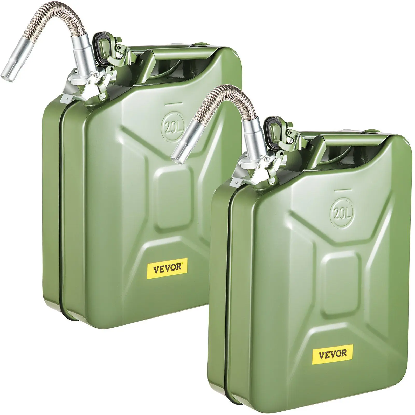 

VEVOR 2-Pack 5.3 Gallon Jerry Can, Flexible Spout System & Rustproof Steel Fuel Can for Cars, Trucks, Equipment