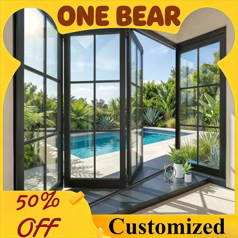 Multiple Folding Style Soundproof Aluminum Glass Door Window Custom Size Modern Foldable Partition For Indoor And Outdoor