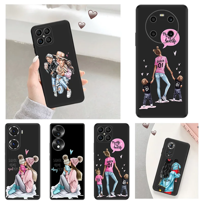 Soft Anti-Drop Phone Case For Honor X7b X6 70 90 X8 b X9A X9B Magic5 Black Brown Hair Baby Mama Girl Pixel 8A 7A 6A 6 7 8 Cover