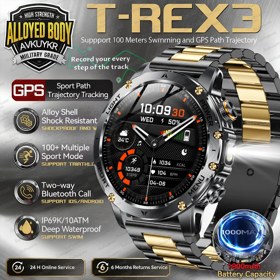 2026 T-REX3 1000mAh بطارية كبيرة GPS الرياضة ساعة ذكية مصباح يدوي قوي 10ATM مقاوم للماء BT دعوة السباحة في الهواء الطلق Smartwatch الرجال #1