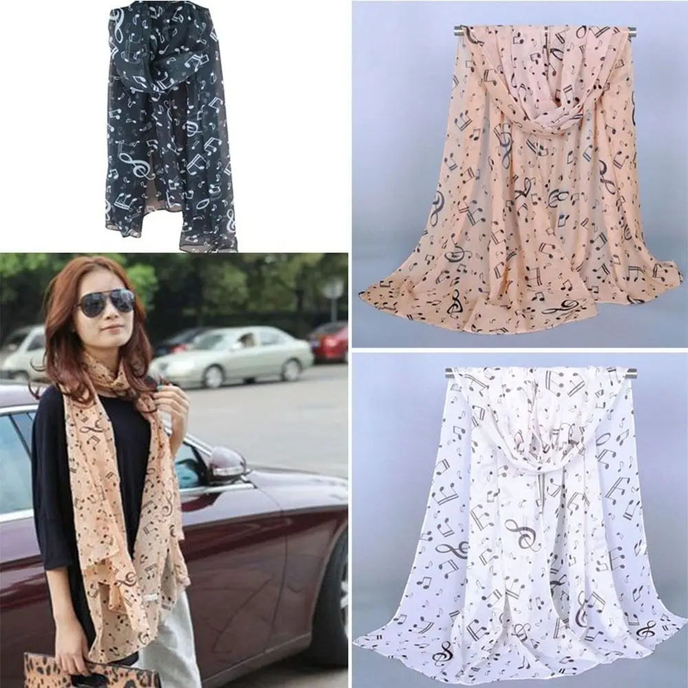 

Fashion for Four Season Ladies Gift Accessory Women Neck Scarf Sheet Shawl Muffler Music Note Printed Scarf Chiffon Silk Scarf