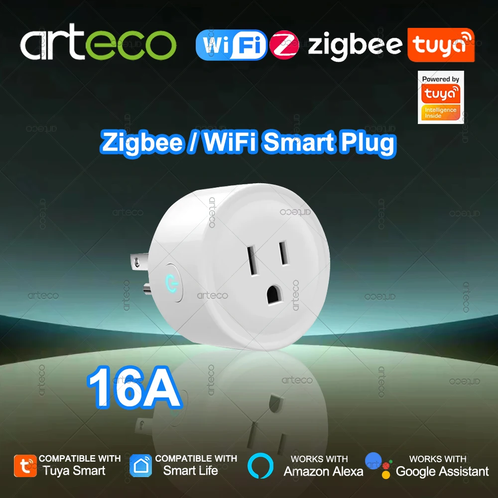 Tuya WiFi Zigbee Smart Plug US Socket 16A Wireless Home Outlets with Power Monitor APP Control Works with Alexa Home Assistant