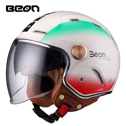 BEON B122 Vintage Open Face Motorcycle Helmet Dual Lens Retro Moto Casque Casco Capacete Helmets