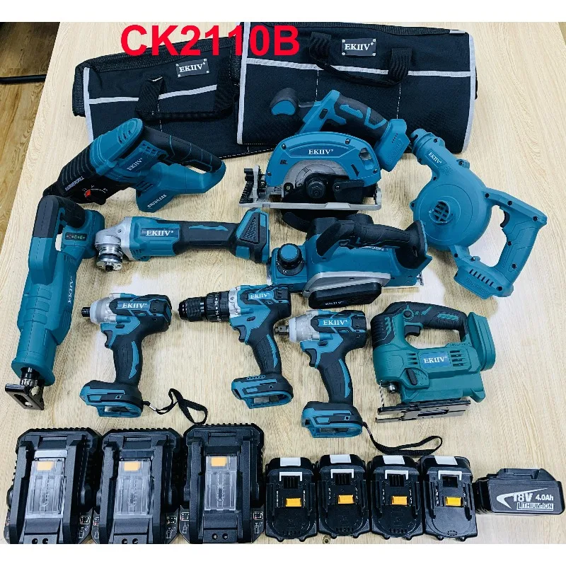 

Factory Price Popular 15- Piece Power Tools Set Combo Cordless Impact Wrench Angle Grinder Hammer Drill Set Electric Tool Kit