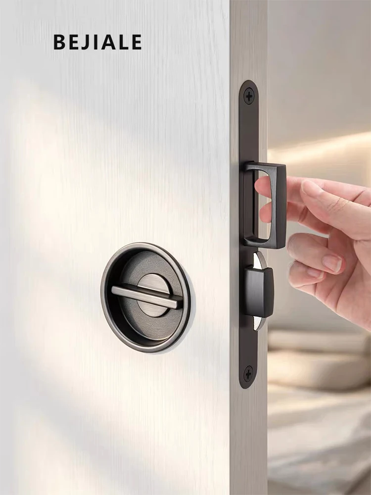 Round Embedded Pocket Door Lock for Balcony Kitchen Push-Pull Sliding Door Lock - Installation Service Not Included