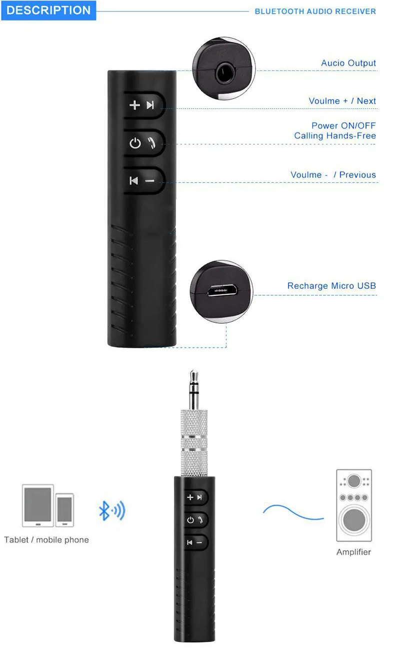 Bluetooth transceiver player, headset accessories, car music, Bluetooth 5.0, with jack, audio assistance, hands-free, 3.5 mm