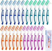 Juego de 24 cepillos para dentadura postiza, cepillos de dientes de limpieza para dentadura de doble cara con cerdas suaves y antideslizantes ergonómicos
