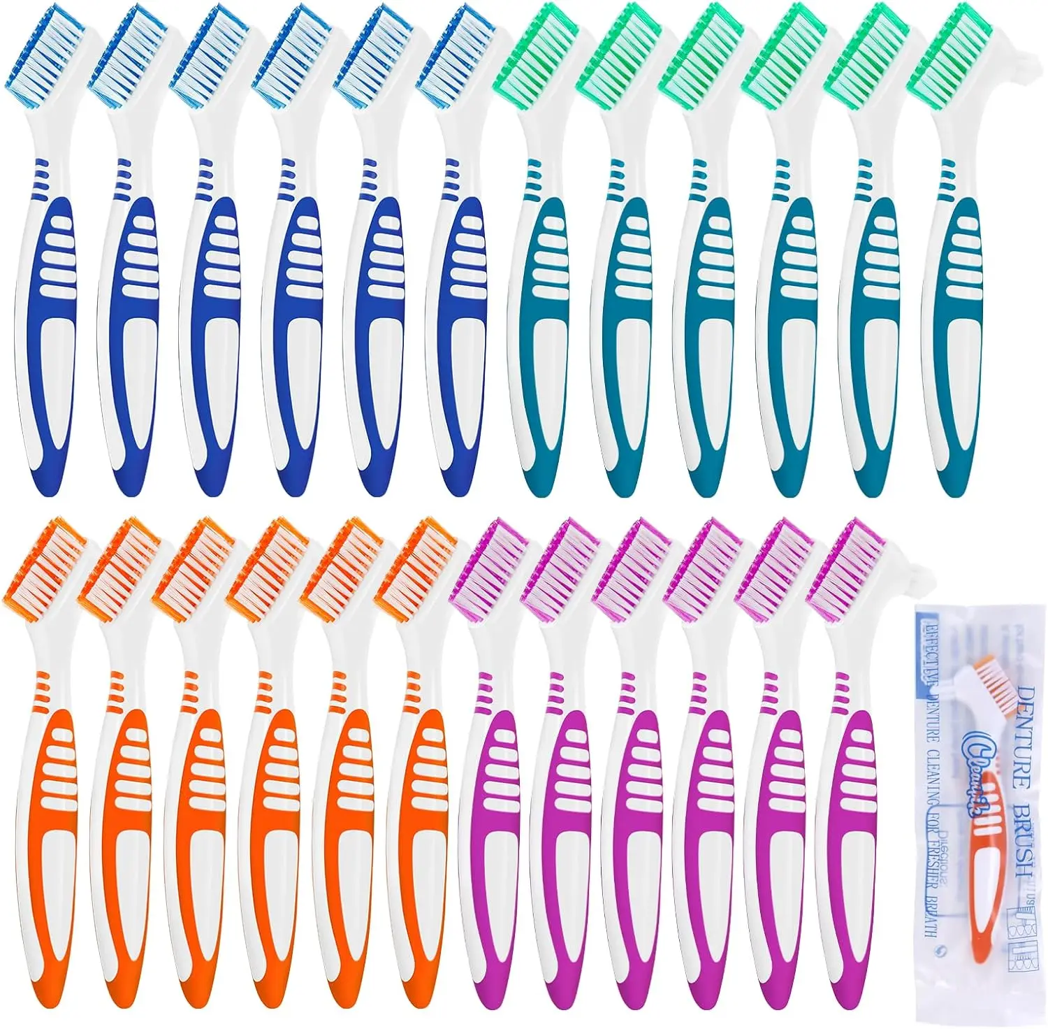 24 Pcs Denture Brush Set for False Teeth, Double Sided Denture Cleaning Toothbrushes with Soft Bristles and Ergonomic Anti-Slip