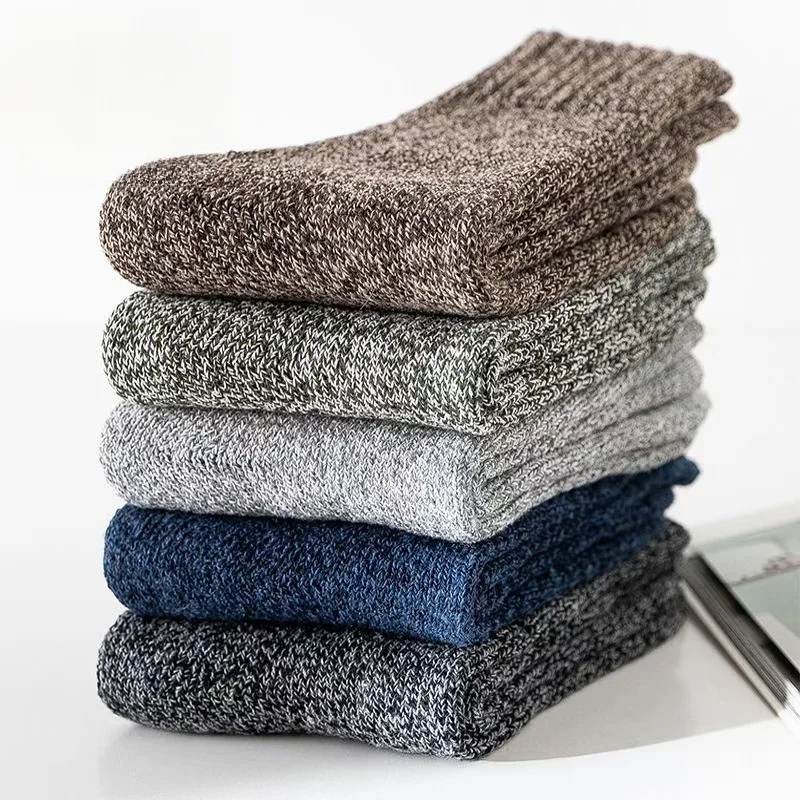 5 pares de inverno quente meias masculinas de lã meias femininas super mais grossas meias sólidas meias de lã merino contra neve fria meias felpudas