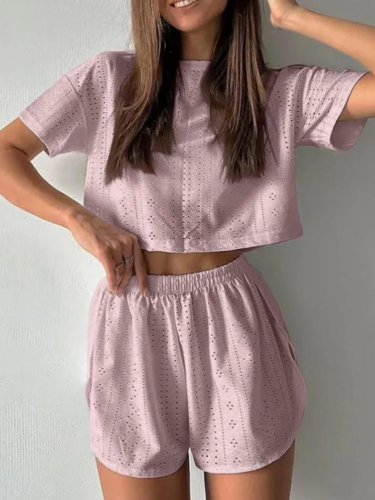 Novo em 2 peça conjunto de moda verão cor sólida casual elegante versão coreana shorts cintura alta roupas femininas