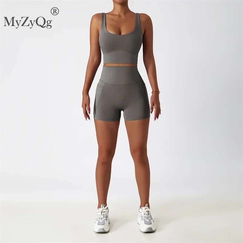 MyZyQg Women Breathable High-intensity Running Sports Underwear Shorts Set Quick Dry Gathered Shockproof Fitness Bra Set