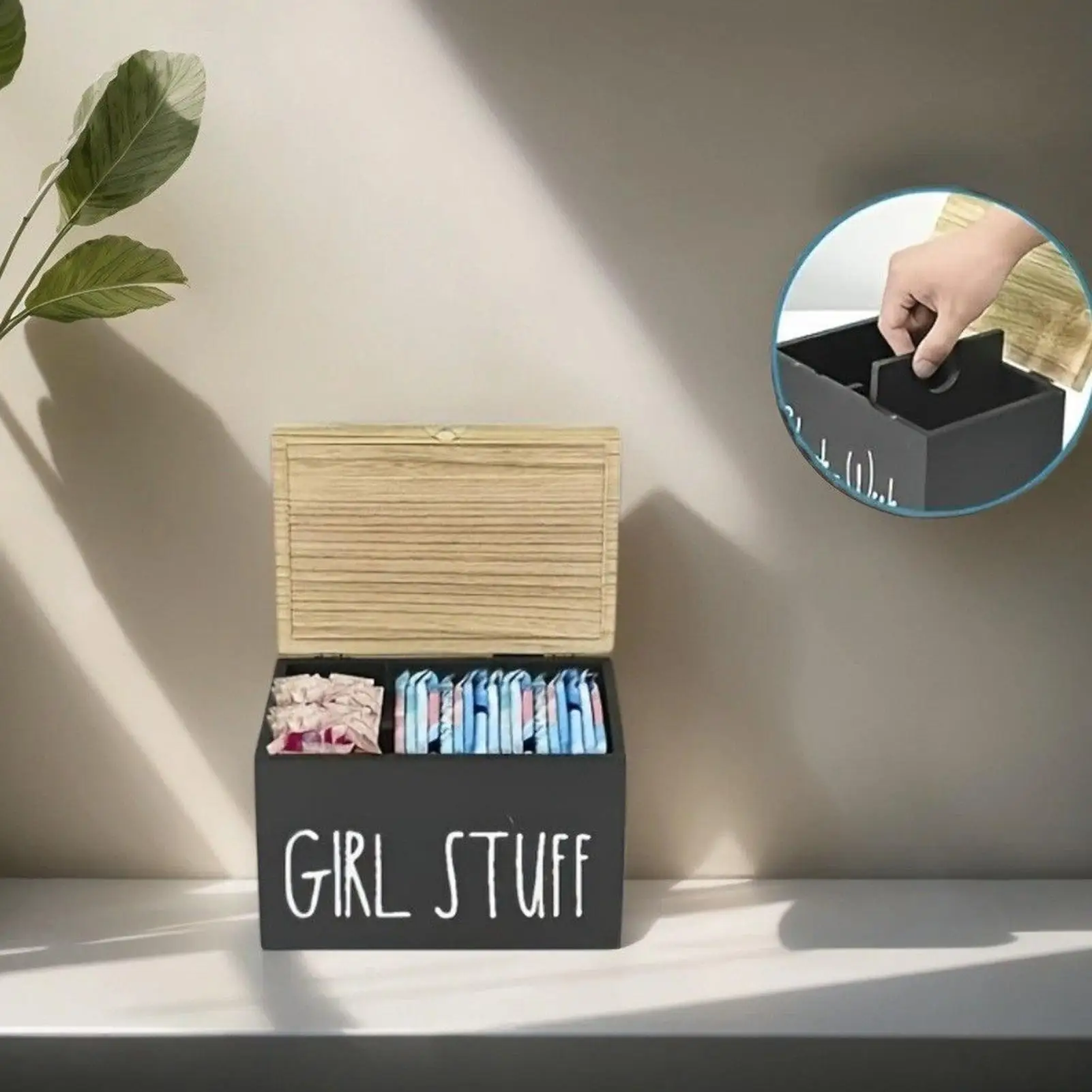 

Держатель для тампонов, контейнер для хранения с разделениями, деревянный органайзер для женских продуктов с крышкой для женщин, салфетка, туалетный столик