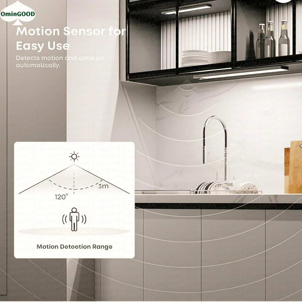 ضوء LED قابل لإعادة الشحن، ضوء استشعار الحركة اللاسلكية، شريط إضاءة أسفل الخزانة الداخلية، ضوء استشعار الممر #3