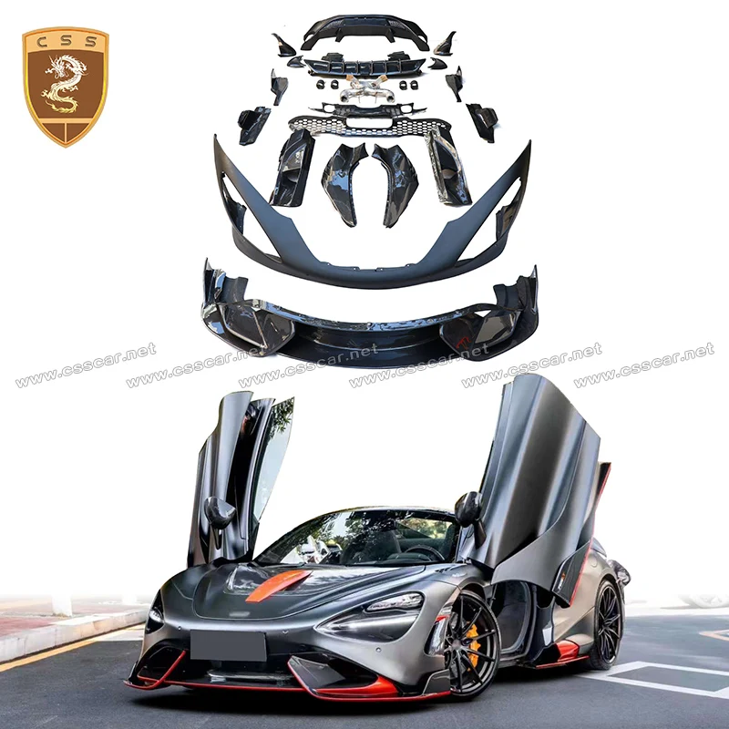 Car Front Bumper Rear Diffuser Tail Wing Spolier Side Fender Muguard Carbon Fiber Bodykit For McLaren 720s Change 765lt Style