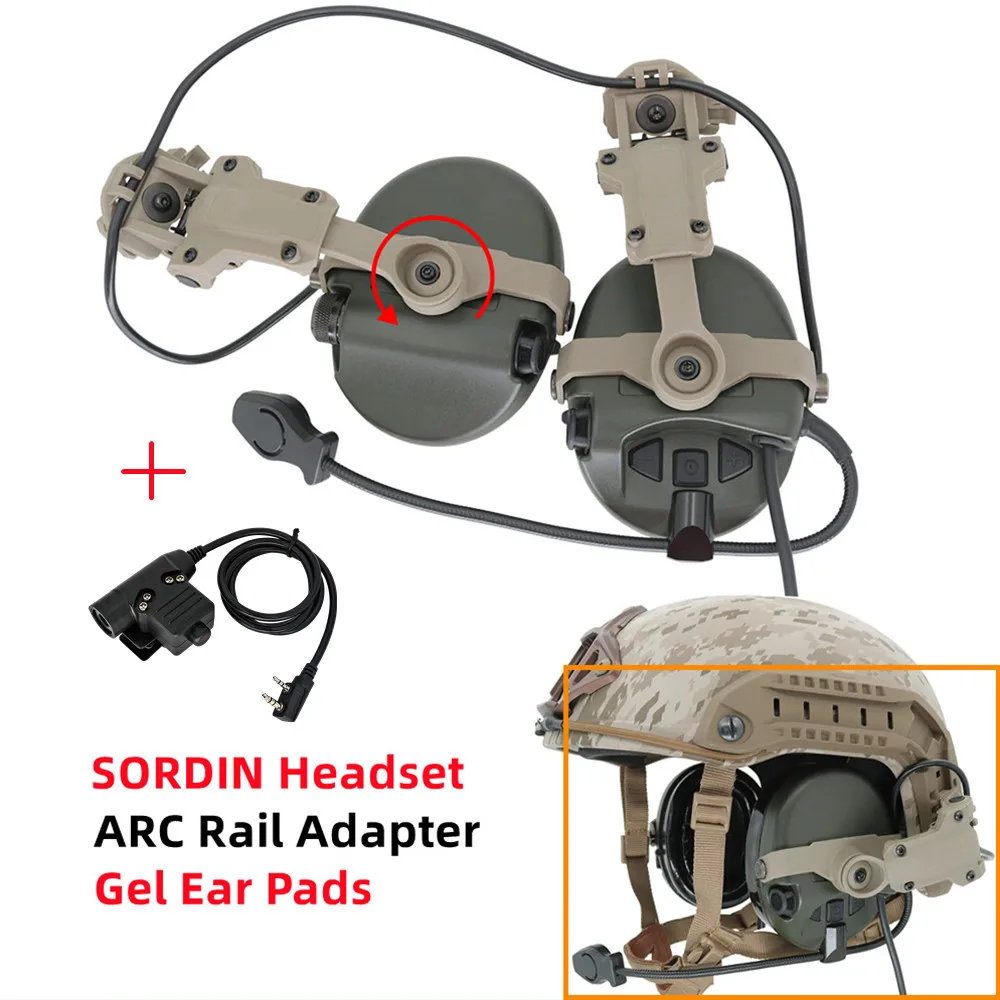 Tactical Headset ARC Helmet Rail Adapter Anti-Noise Hunting Airsoft Sports Shooting Headphone & U94 Ptt for Baofeng Walkie