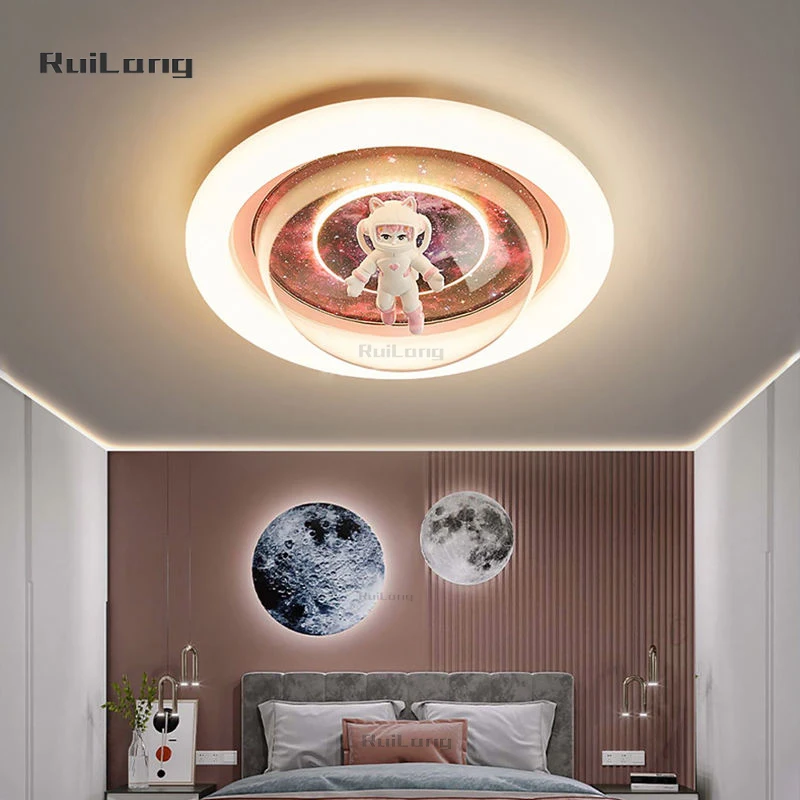 Ceiling Lights Kids Room Astronaut Boys Baby Girls Bedroom Chandelier Princess Spaceman Pink Kitty Ceiling Lamp Children's Lamps