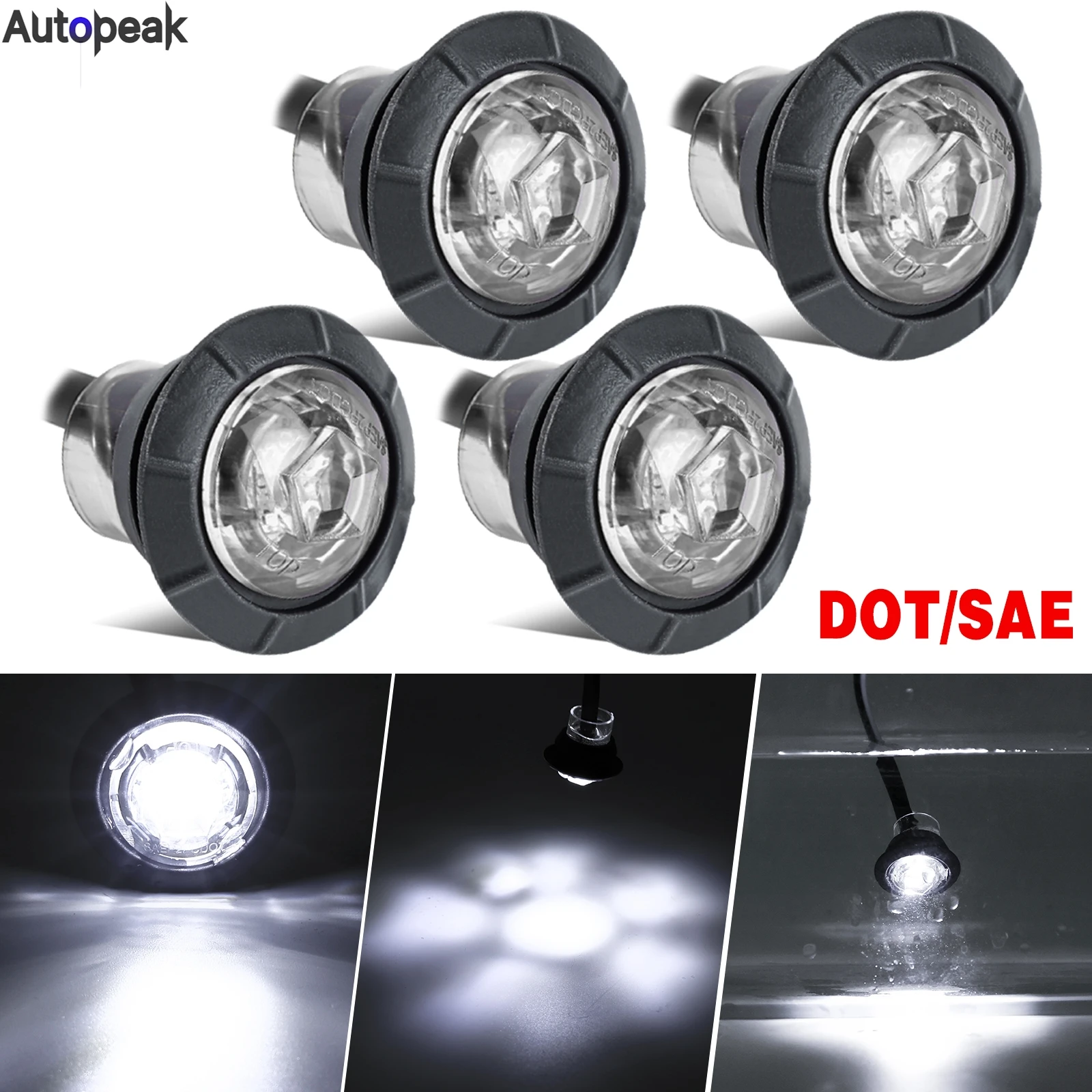 

4pcs 12V Waterproof IP68 Universal White Position Light 3/4" Round Bullet Trailer Front Side Marker Light Truck Clearance Lights