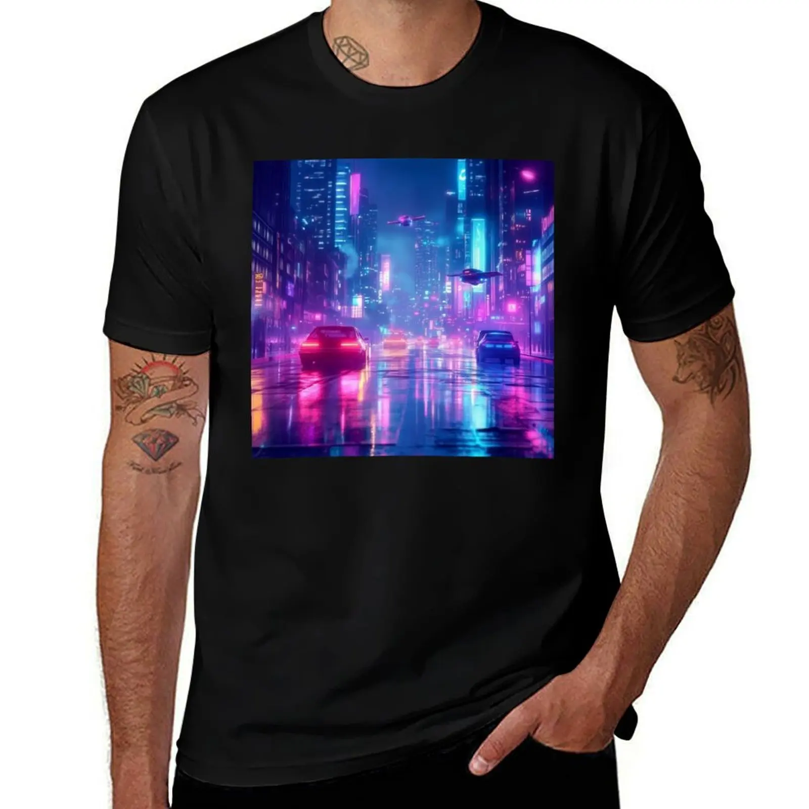 

Cyberpunk City At Night T-Shirt anime tshirt vintage anime shirt summer top cheap stuff mens graphic t-shirts anime