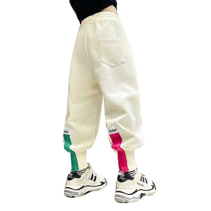 Teenage Girls Casual Pants Korean Running Trousers New Spring Autumn Kids Zipper Design High Waist Sweatpants 4 6 8 1012 14Year