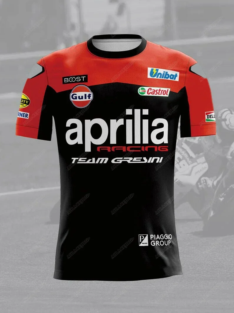 Motos GP For Aprilia Racing Team T-shirt Motorcycle Red/Black Men's Quick Dry Breathable Do Not Fade Short Sleeve Jersey