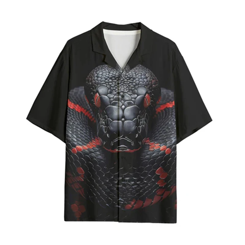 Snake 3d Print Shirts Men Fashion Hawaiian Shirt Short Sleeve Casual Beach Shirts Boys Single-Breasted Blouse Male Clothing 2024