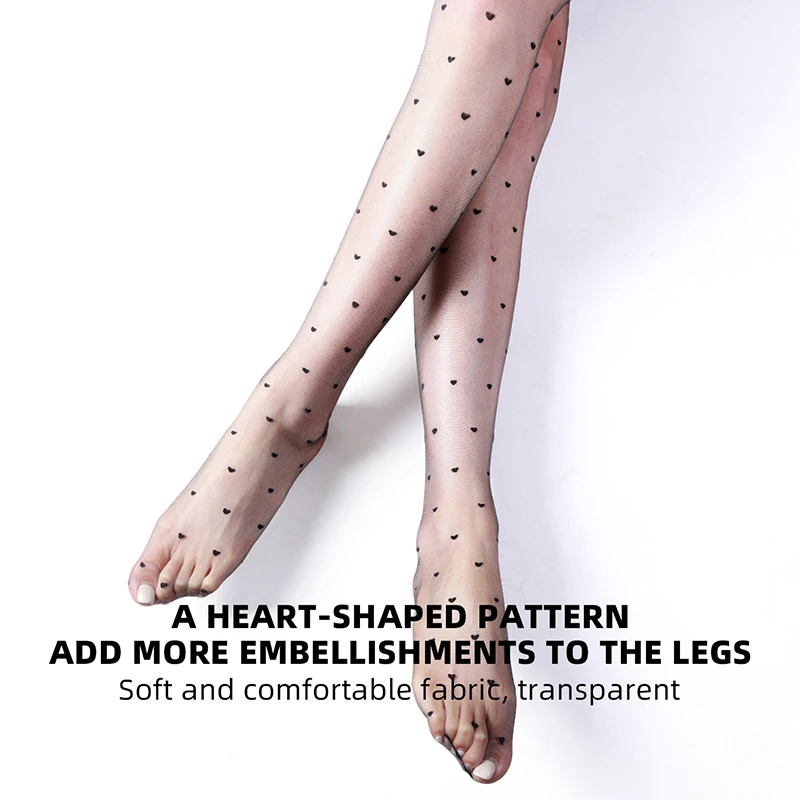 1 Pair Black Heart Polka Dot Stockings Women Lolita Pantyhose Tight High Socks Female Good Elastic Stockings Erotic Lingerie