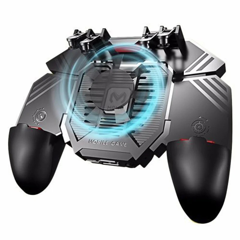 AK77 Pubg Mobile Game Controller 6 Fingers with Fan Pubg Trigger Gamepad Joystick for Android Ios Game Pad Movil with Battery