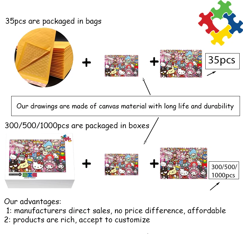 35/300/500/1000 Pieces  sanrio  hello kitty Jigsaw Puzzles Wooden One Piece Puzzles for Adults Children Educational Toys Gifts