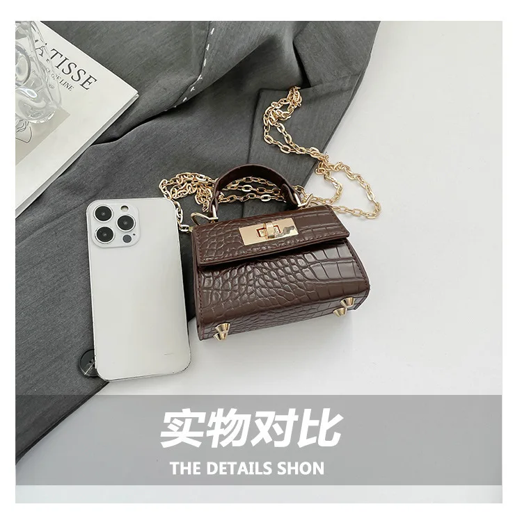Neue modische Umhängetasche, trendige Crossbody-Tasche mit Goldkette, Krokodilmuster, Mini-Handtasche für Damen, schlichte Damenhandtasche – Detail 5