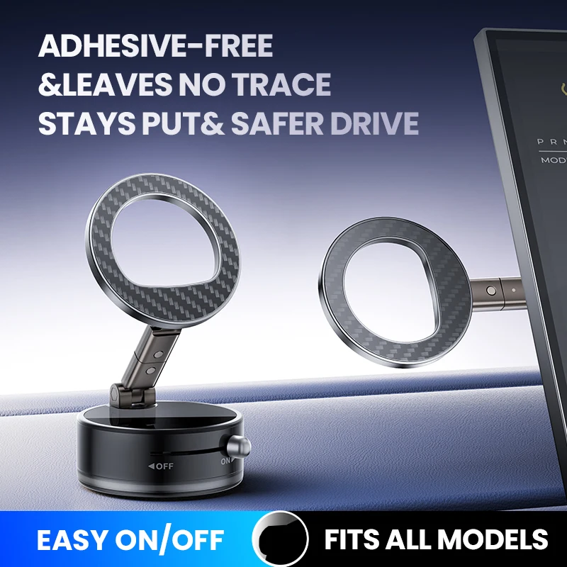 

Складной автомобильный вакуумный магнитный держатель для телефона и 360° ° Вращающаяся вакуумная присоска для кронштейна для мобильного телефона Magsafe iPhone 17 ~ 12 Pro Max
