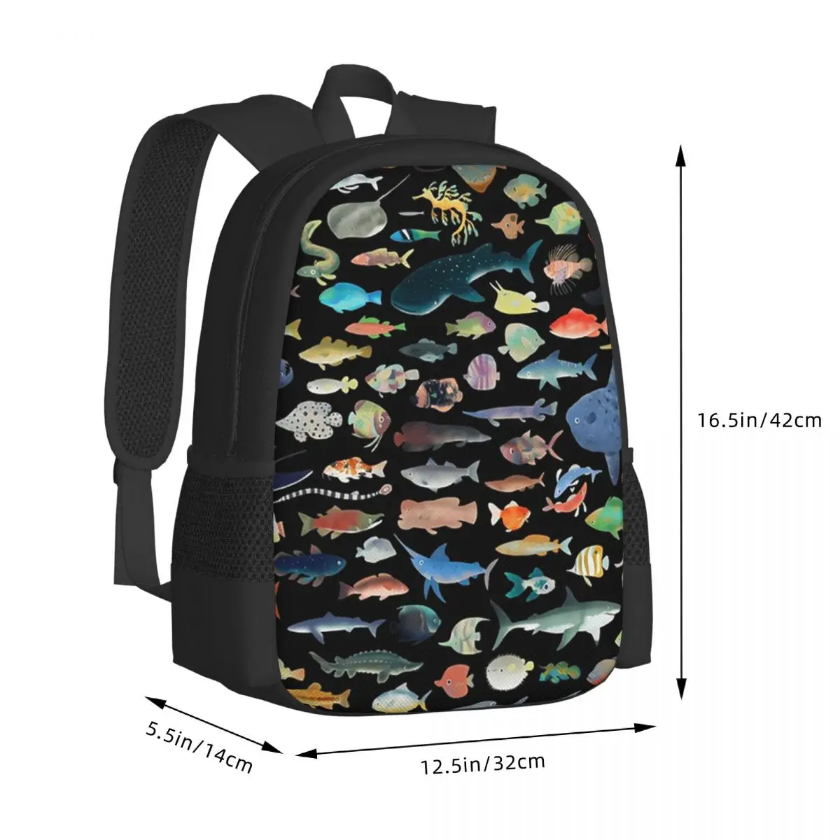 One Hundred Fish Ocean Life Scuba Diving Student Backpack School Bag Hiking Travel Daypack for Boys Girls Bookbag Shoulder Bags