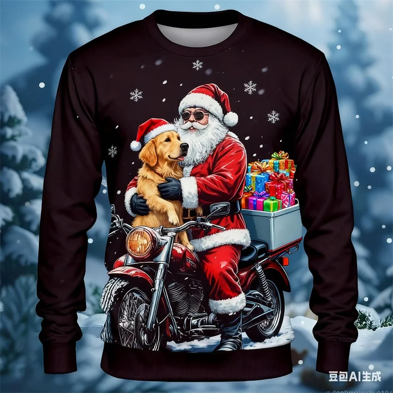 عيد الميلاد الرجال سانتا كلوز دراجة نارية بلوزات طويلة الأكمام طاقم الرقبة بارد الشارع نمط هوديس 3D الطباعة عطلة رياضية #6
