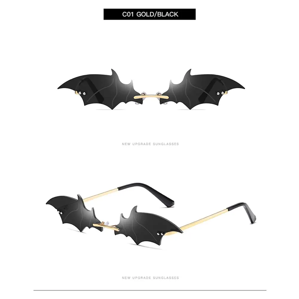 

Streetwear Rimless UV400 Ladies Eyewear Women Sunglasses True Film Lens Bat Shape Sun Glasses