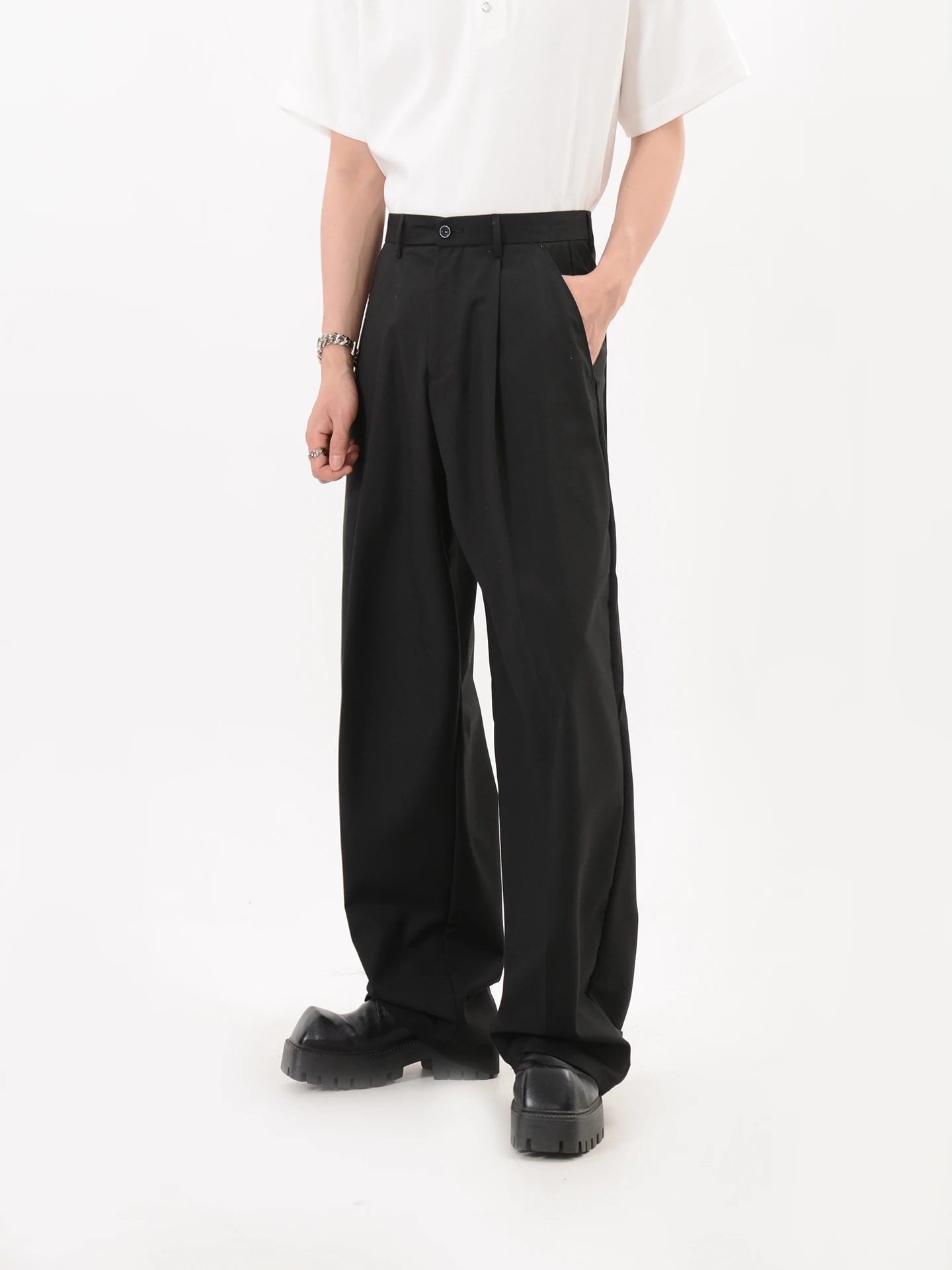 

Нишевые дизайнерские двойные плиссированные прямые свободные брюки мужские усовершенствованные повседневные широкие брюки