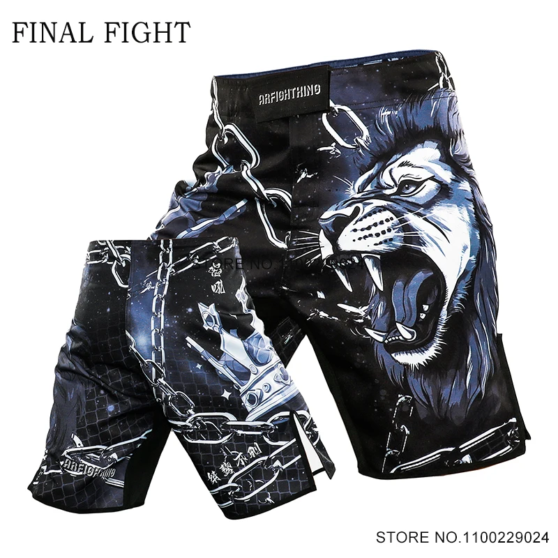 

MMA Fight Shorts Muay Thai Boxing Shorts Lion Sublimated Breathable Martial Arts BJJ Training Sports Shorts Kickboxing Trunks