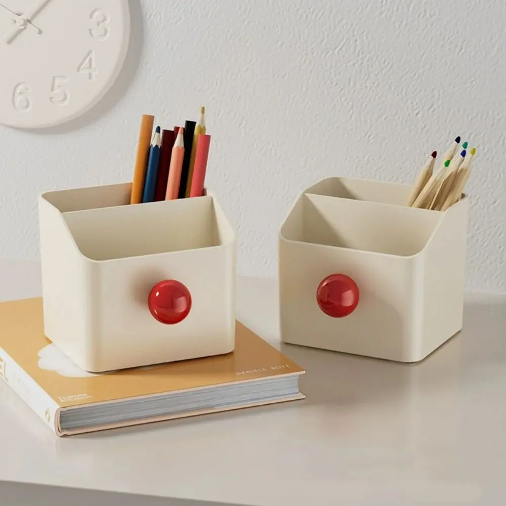 

Creative Makeup Brush Holder Cream Style Cute Simplicity Office Organizer Portable 3 Grid Makeup Brush Storage Bucket
