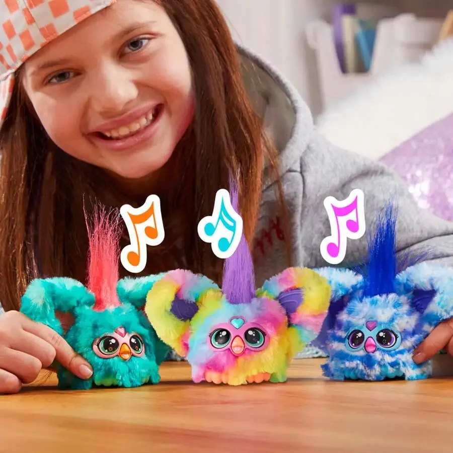 Furby Furblets-Mini peluche électronique, jouet coule, Hip-Bop, Luv-Lee, Pix-Elle, Ray-Vee, chant, vocalisation