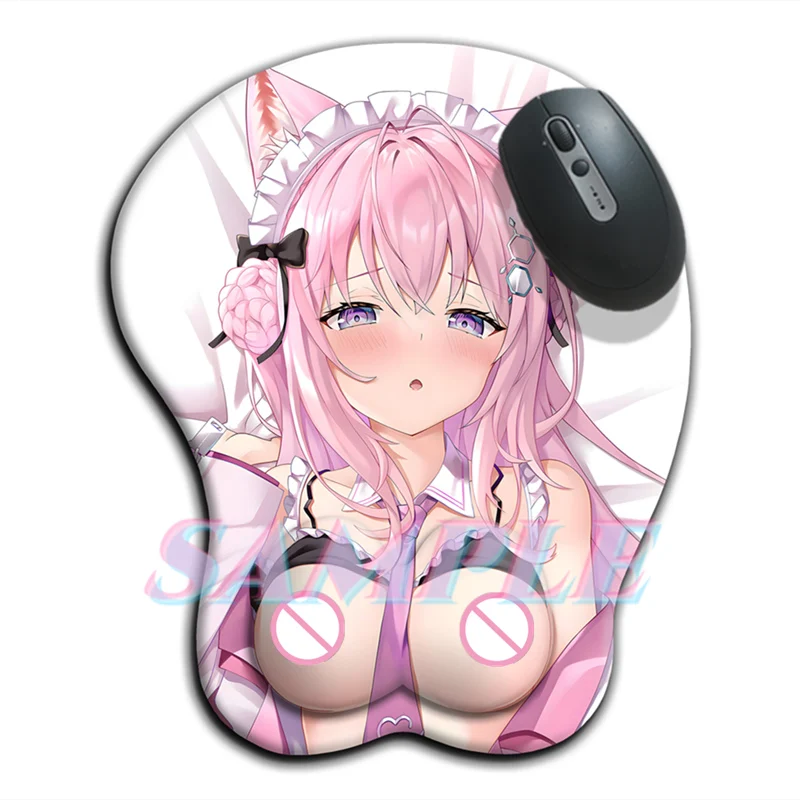 Hololive Small Boob Mouse Pad with 3D Nipple Oppai La Darknesss Gamer Hentai Anime Sexy Mousepad with Wrist Rest Kawaii Loli Mat