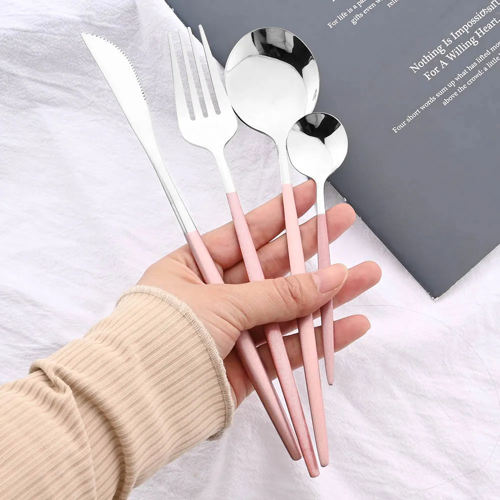 Silver Stainless Steel Cutlery Set Western Dinner Knife Fork Soup Dessert Ice Spoon Chopstick Complete Silverware Dinnerware Set