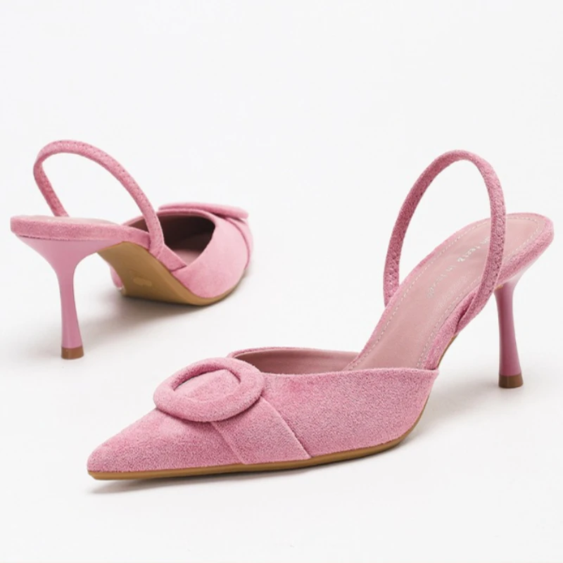 Sandales à talons compensés en daim pour femmes, Mules à bout pointu, boucle de ceinture, chaussures de fête de mariage élégantes, nouvelles femmes Sexy à talons hauts, 2026