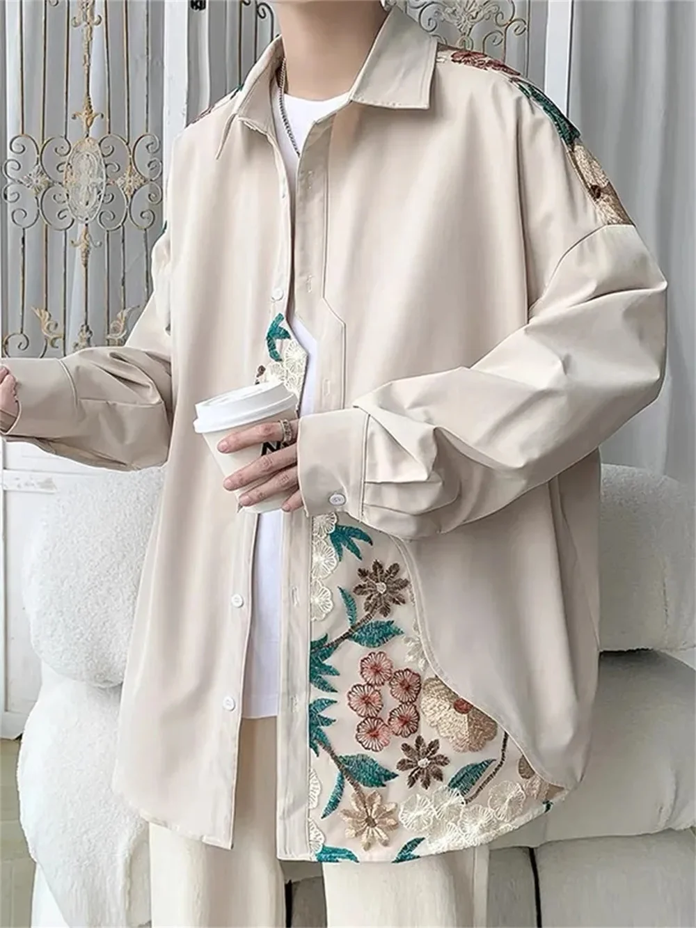 Spring new style of Chinese embroidered shirt men and women's national fashion design sense minority ethnic wind long-sleeved sh