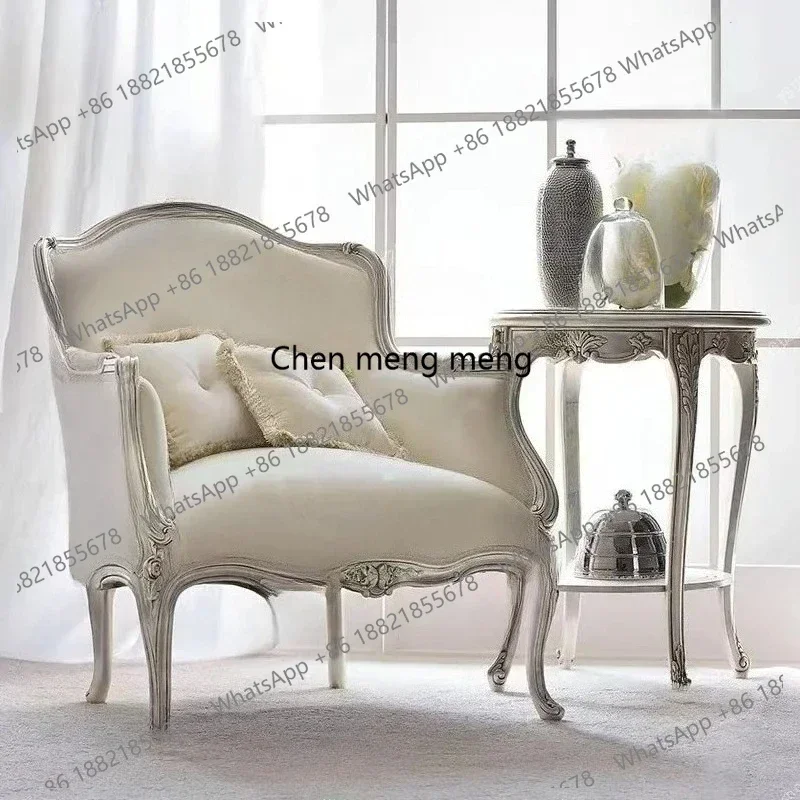 

D182European simple solid wood carving flower single sofa chair French living room balcony bedroom leisure chair