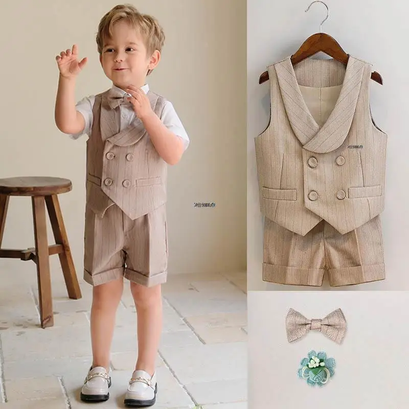 1-11 Years Boys Khaki Spring Summer Photography Suit Children Wedding Performance Dress Kids Luxurious Birthday School Dress